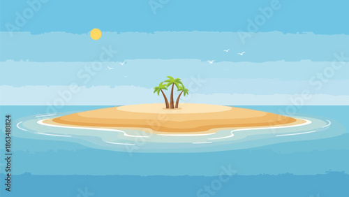 Idyllic isolated tropical island seascape with sunny skies and gentle ocean waves a perfect serene escape