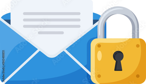 Secure Email Communication Closed Envelope with Gold Padlock Icon for Data Privacy and Encryption Concept