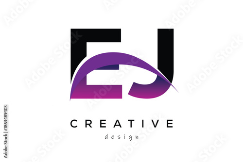 EJ Creative And Modern Letter Logo Design with Creative Purple Wave Abstract Latter Logo Concept.