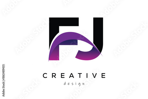 FJ Creative And Modern Letter Logo Design with Creative Purple Wave Abstract Latter Logo Concept.
