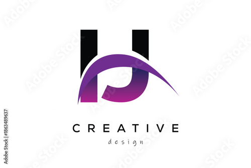IJ Creative And Modern Letter Logo Design with Creative Purple Wave Abstract Latter Logo Concept.