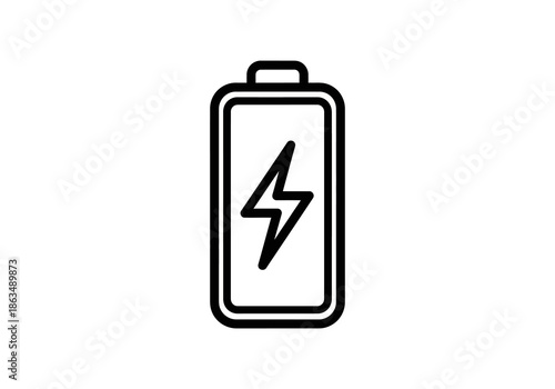 Battery with a battery Black line art battery icon with a bold lightning bolt symbol, representing charging and power.