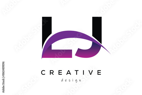 LJ Creative And Modern Letter Logo Design with Creative Purple Wave Abstract Latter Logo Concept.