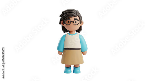 3D Render of a Cartoon Girl with Glasses