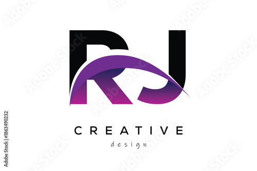RJ Creative And Modern Letter Logo Design with Creative Purple Wave Abstract Latter Logo Concept.