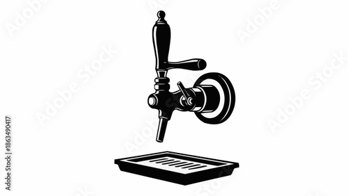 Vintage Beer Tap Dispenser with Drip Tray Illustration.