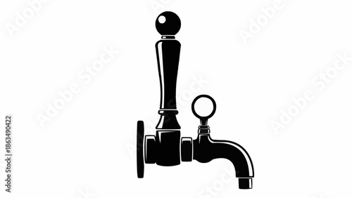 Vintage Beer Tap with Gauge on White Background.