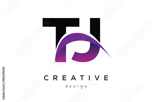 TJ Creative And Modern Letter Logo Design with Creative Purple Wave Abstract Latter Logo Concept.