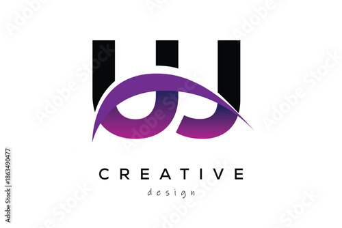 UJ Creative And Modern Letter Logo Design with Creative Purple Wave Abstract Latter Logo Concept.