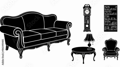 Vintage Furniture Collection Silhouette Set.