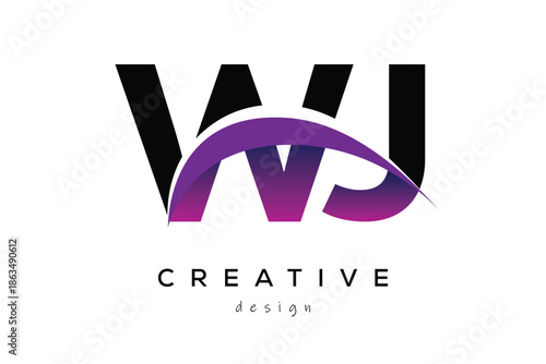 WJ Creative And Modern Letter Logo Design with Creative Purple Wave Abstract Latter Logo Concept.