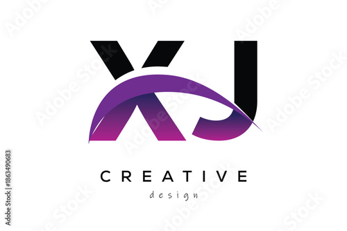 XJ Creative And Modern Letter Logo Design with Creative Purple Wave Abstract Latter Logo Concept.