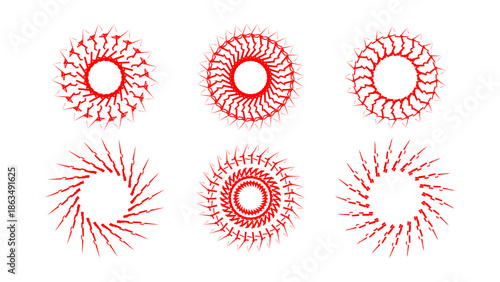 Set of 6 Red Abstract Sunburst Vector Illustrations