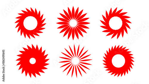 Abstract Red Geometric Sunburst and Sawtooth Vector Shapes Set for Logo Design