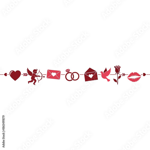 Valentines Day love symbols icons.
