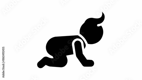Silhouette of a baby crawling on a white background.