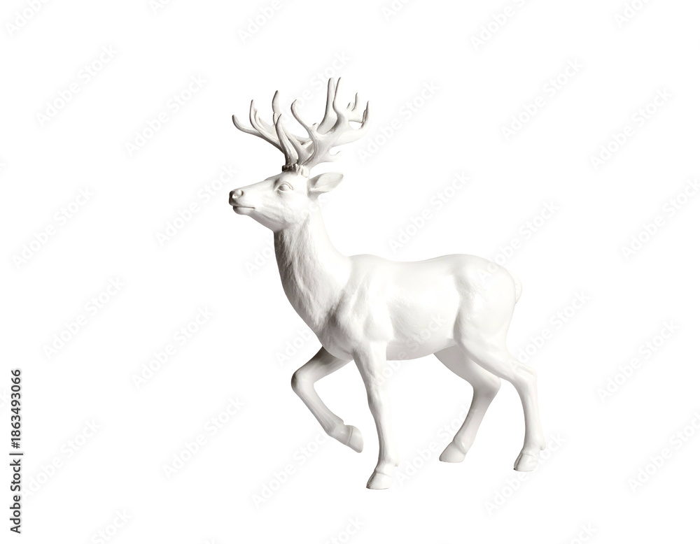 Obraz premium White ceramic stag figurine walking, detailed antlers, elegant pose