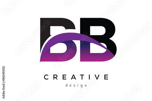 BB Creative And Modern Letter Logo Design with Creative Purple Wave Abstract Latter Logo Concept.