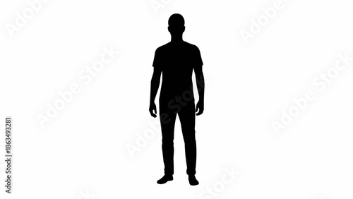 Silhouette of a man standing against a white background.