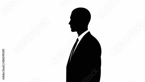 Silhouette of a businessman in profile view against a white background.