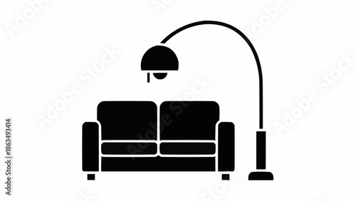Modern Sofa and Arc Floor Lamp Silhouette Icon.
