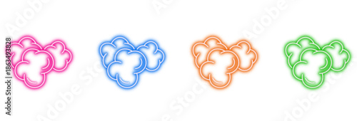 Neon glowing popcorn icons vector icons set, vibrant vegetable, fresh ingredient, healthy food, culinary outline, colorful digital design.