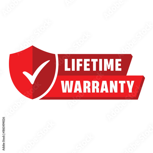 Red shield icon with a white checkmark and lifetime warranty text