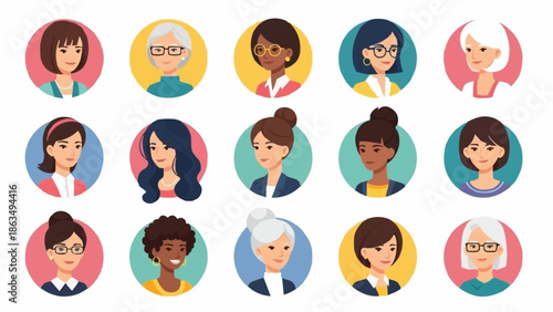 Diverse Collection of Womens Portraits in Circular Frames.