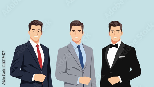 Three Men in Formal Suits Standing Together.