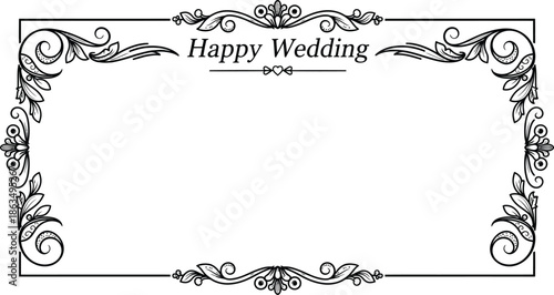 Empty elegant white floral ornamental frame with romantic flourishes for wedding invitations and celebratory event announcements.
