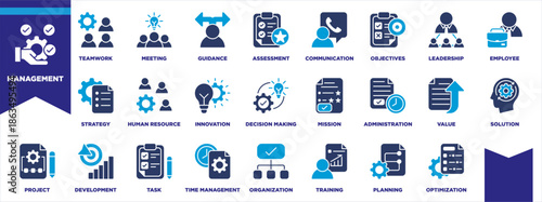 Management Icon Set Glyph Blue