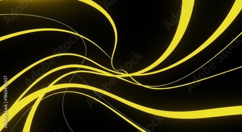 Vibrant Abstract Yellow Glowing Lines and Swirls Creating a Dynamic and Futuristic Visual Effect