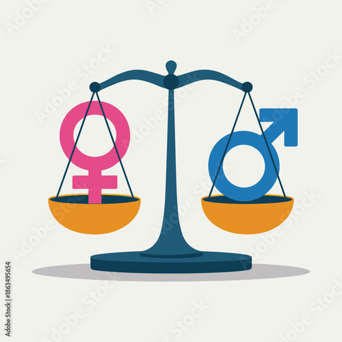 Balance scale with gender symbols equality vector illustration isolated on white background.