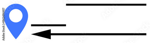 Navigation concept. Blue map pin with directional black arrows s navigation, location tracking, and directional guidance. Navigation for apps, GPS, travel, logistics, maps