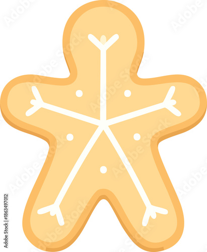A gold vector illustration of a 3d gingerbread cookie shaped like a Christmas star holiday symbol and nature starfish sign
