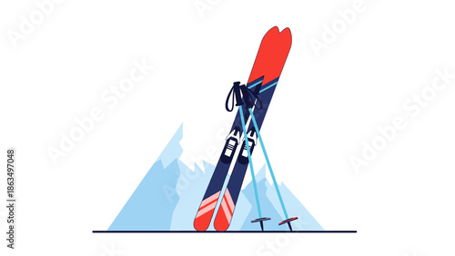 Stylized snowboarder ascending a blue mountain peak in vibrant illustration.