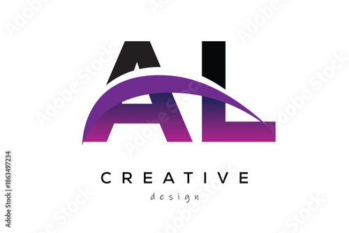 AL Creative And Modern Letter Logo Design with Creative Purple Wave Abstract Latter Logo Concept.