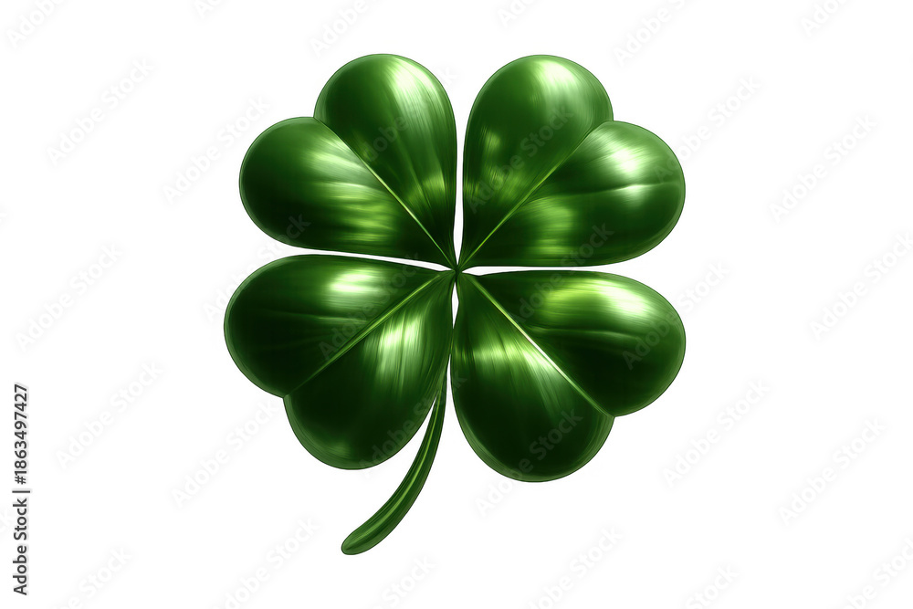 Fototapeta premium Four leaf clover showing luck and good fortune, a symbol for st. Patrick's day with a metallic green finish