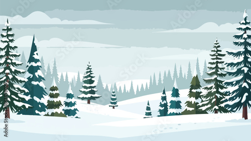 A tranquil winter forest scene adorned with pristine white snow covering countless evergreen trees beneath an overcast sky a truly peaceful natural