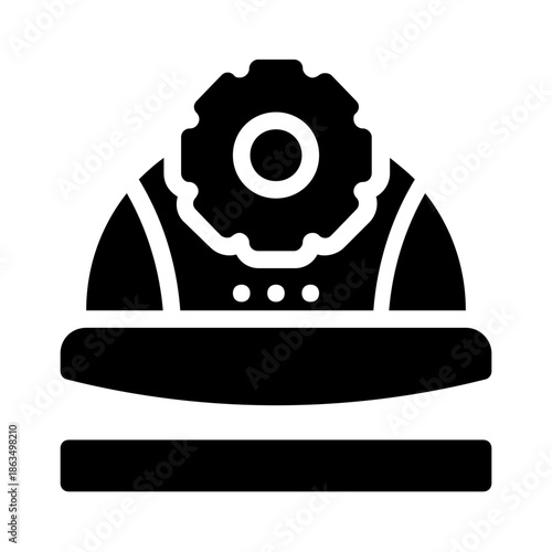 Construction helmet with a gear safety on top, symbolizing engineering, industry, and development. Perfect for construction, engineering, and industrial themes.
