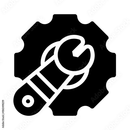 Animated wrench inside of a gear suitable for engineering, mechanics, industrial concepts in presentations, websites, and print materials requiring mechanical imagery.
