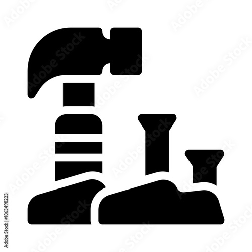 Hammer and three nails for DIY projects and construction themes. Ideal for building, renovations, carpentry, and home improvement concepts.
