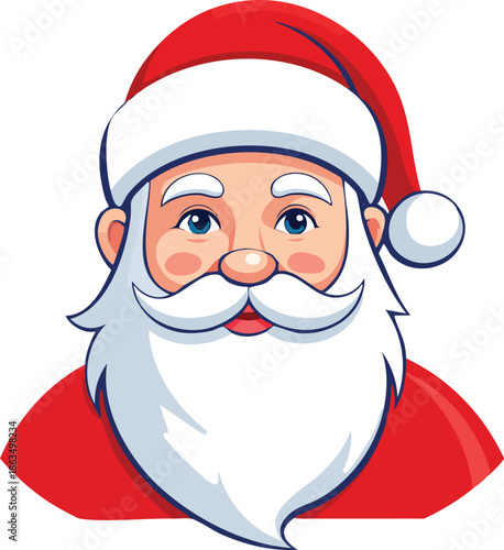 Happy cartoon Santa Claus vector illustration featuring a merry father Christmas character with a red hat and white beard smiling for a festive holiday winter celebration