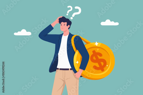 Man with money and question