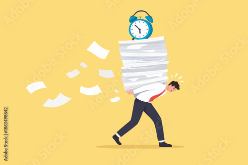 Busy man with papers and clock