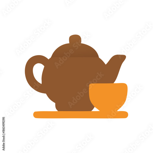 Tea ceremony with brown teapot and cup on orange tray, perfect for relaxation and mindfulness concepts, lifestyle blogs, and branding