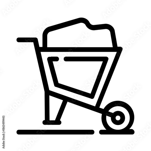 Wheelbarrow full of dirt. Suitable for gardening, landscaping, construction or earththemed designs. Ideal for showcasing agricultural activities or outdoor projects.
