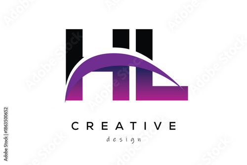 HL Creative And Modern Letter Logo Design with Creative Purple Wave Abstract Latter Logo Concept.