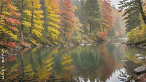 Tranquil Autumn River Reflection