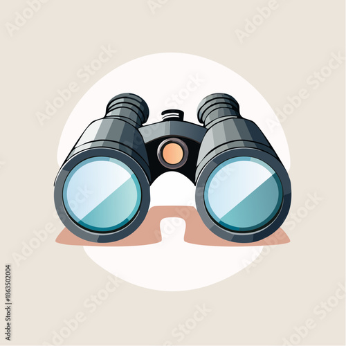 Pair Of Binoculars With Large Lenses And Rubber Grip In Front Of A Soft Circular Background Showing Focus And Observation